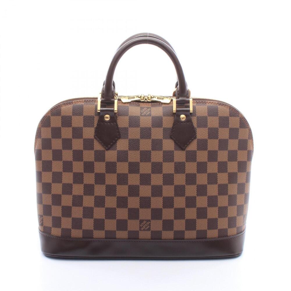 Louis Vuitton Alma Damier Ebene Handbag, Coated Canvas Leather, Women's, Brow...